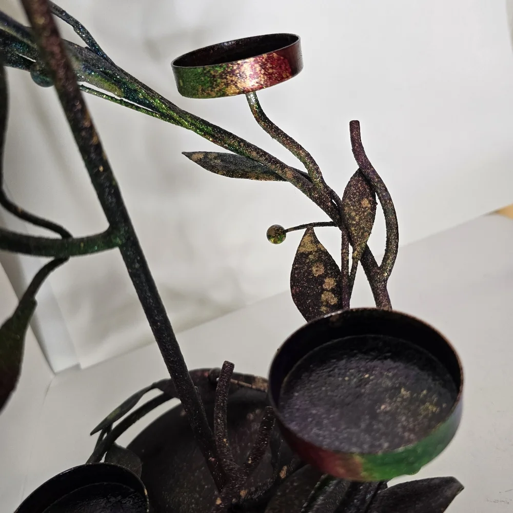 HANDCRAFTED Upcycled Metal Tea Light Candle Holder HANDPAINTED Table Art Decor